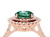 Rose gold Double Halo Round Cut Green Sapphire Pavé Band with Four-Prong Setting_4