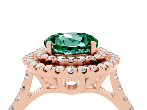 Rose gold Double Halo Round Cut Green Sapphire Pavé Band with Four-Prong Setting_4