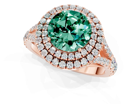 Rose gold Double Halo Round Cut Green Sapphire Pavé Split Shank Ring with Prong Setting_1