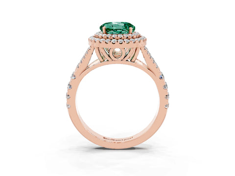 Rose gold Double Halo Round Cut Green Sapphire Pavé Split Shank Ring with Prong Setting_3
