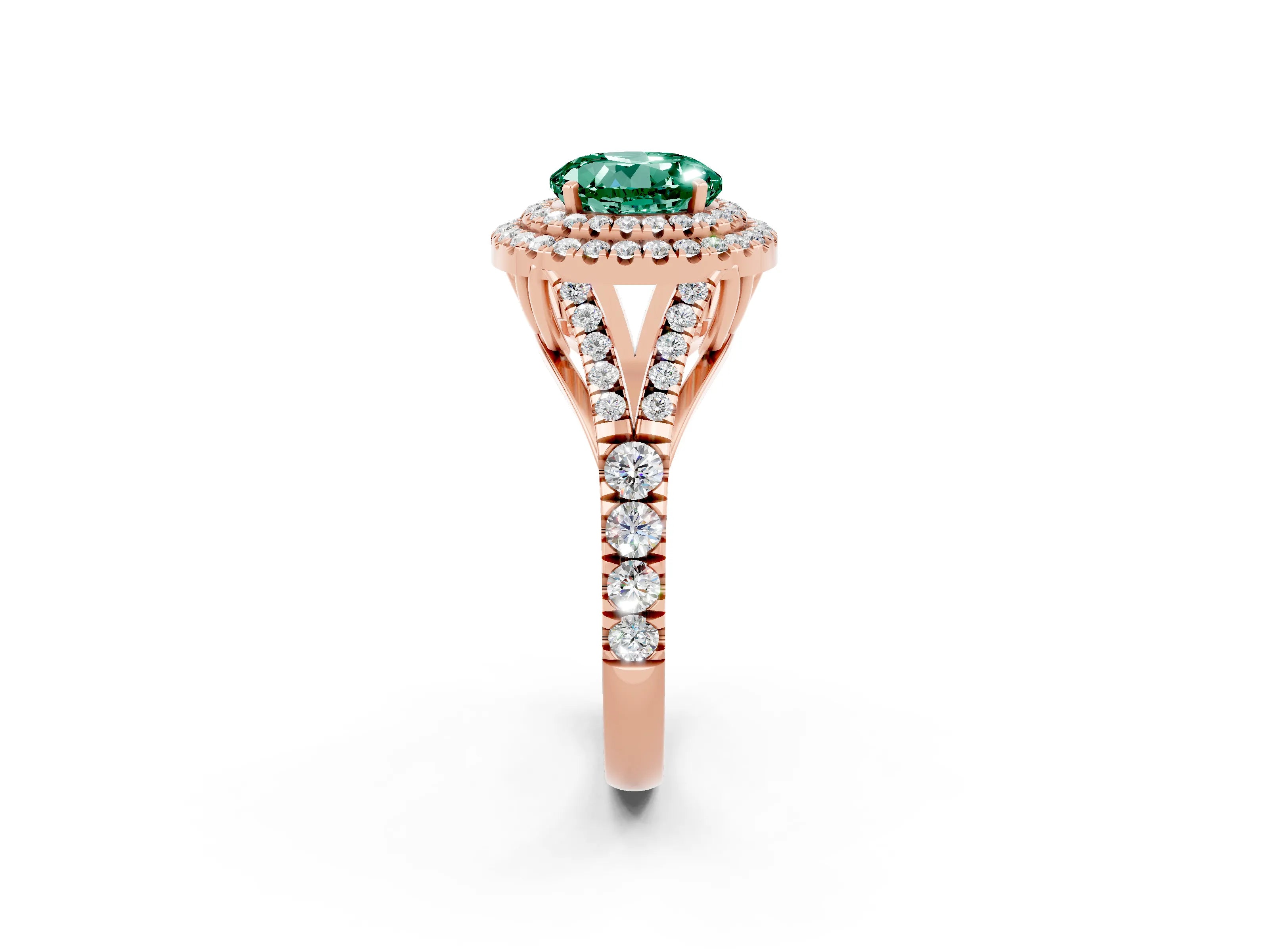 Rose gold Double Halo Round Cut Green Sapphire Split Shank Engagement Ring with Four-Prong Setting_2