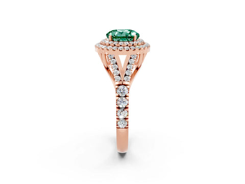 Rose gold Double Halo Round Cut Green Sapphire Split Shank Engagement Ring with Four-Prong Setting_2