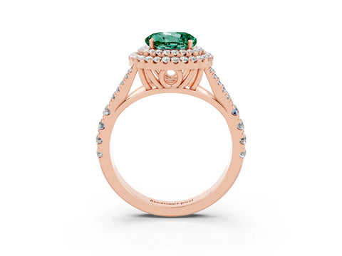 Rose gold Double Halo Round Cut Green Sapphire Split Shank Engagement Ring with Four-Prong Setting_3