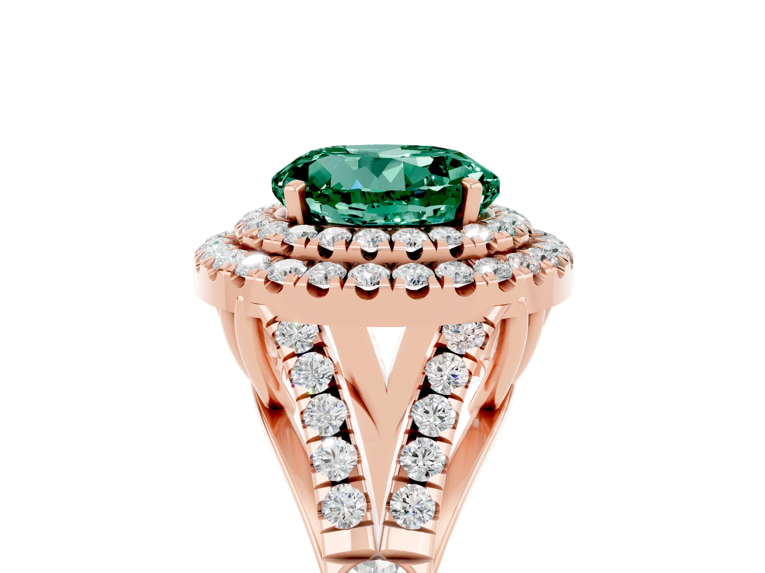 Rose gold Double Halo Round Cut Green Sapphire Split Shank Engagement Ring with Four-Prong Setting_5