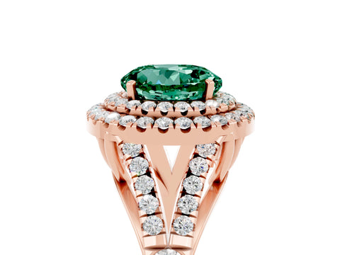Rose gold Double Halo Round Cut Green Sapphire Split Shank Engagement Ring with Four-Prong Setting_5