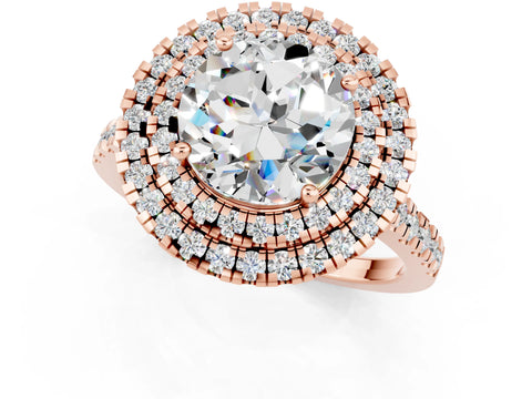 Rose gold Double Halo Round Cut Moissanite Pavé Band with Four-Prong Setting_1