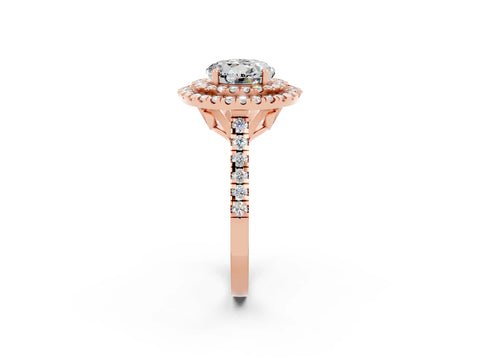 Rose gold Double Halo Round Cut Moissanite Pavé Band with Four-Prong Setting_2