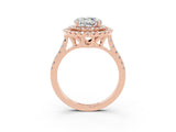Rose gold Double Halo Round Cut Moissanite Pavé Band with Four-Prong Setting_3