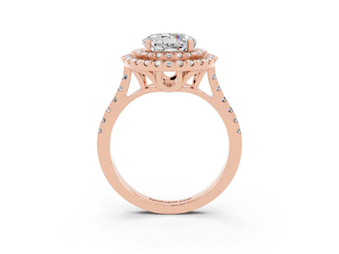 Rose gold Double Halo Round Cut Moissanite Pavé Band with Four-Prong Setting_3