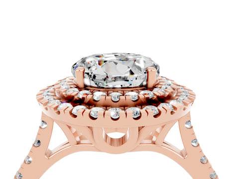 Rose gold Double Halo Round Cut Moissanite Pavé Band with Four-Prong Setting_4