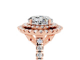 Rose gold Double Halo Round Cut Moissanite Pavé Band with Four-Prong Setting_5