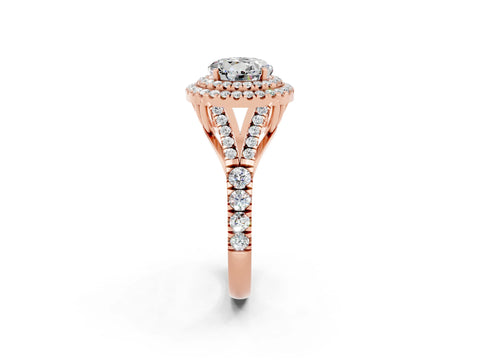 Rose gold Double Halo Round Cut Moissanite Pavé Split Shank Ring with Prong Setting_2
