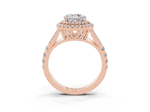 Rose gold Double Halo Round Cut Moissanite Pavé Split Shank Ring with Prong Setting_3
