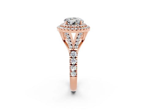 Rose gold Double Halo Round Cut Moissanite Split Shank Engagement Ring with Four-Prong Setting_2