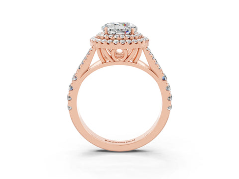 Rose gold Double Halo Round Cut Moissanite Split Shank Engagement Ring with Four-Prong Setting_3