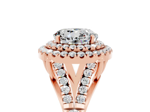 Rose gold Double Halo Round Cut Moissanite Split Shank Engagement Ring with Four-Prong Setting_5