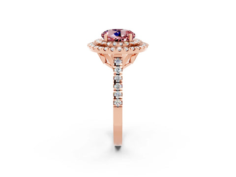 Rose gold Double Halo Round Cut Morganite Pavé Band with Four-Prong Setting_2