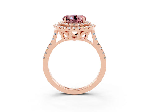 Rose gold Double Halo Round Cut Morganite Pavé Band with Four-Prong Setting_3