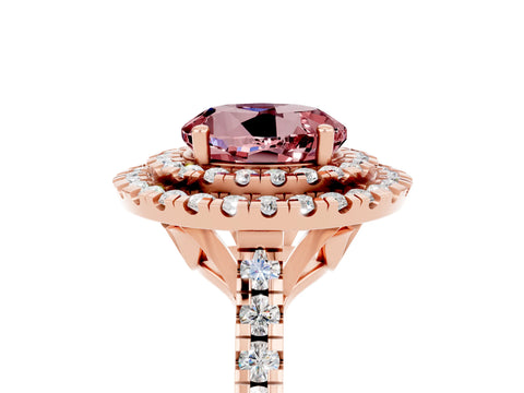 Rose gold Double Halo Round Cut Morganite Pavé Band with Four-Prong Setting_5