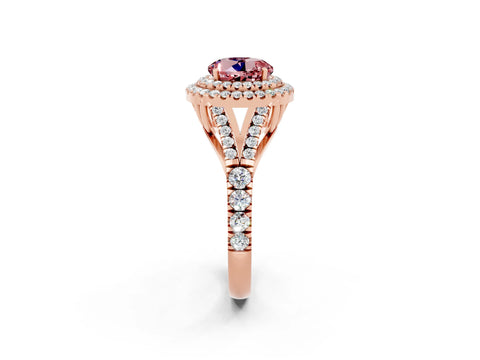 Rose gold Double Halo Round Cut Morganite Pavé Split Shank Ring with Prong Setting_2