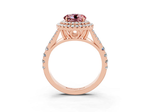 Rose gold Double Halo Round Cut Morganite Pavé Split Shank Ring with Prong Setting_3