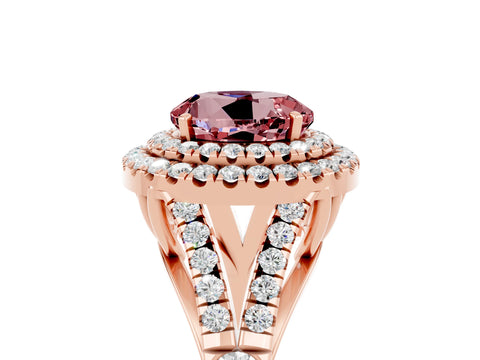 Rose gold Double Halo Round Cut Morganite Pavé Split Shank Ring with Prong Setting_5