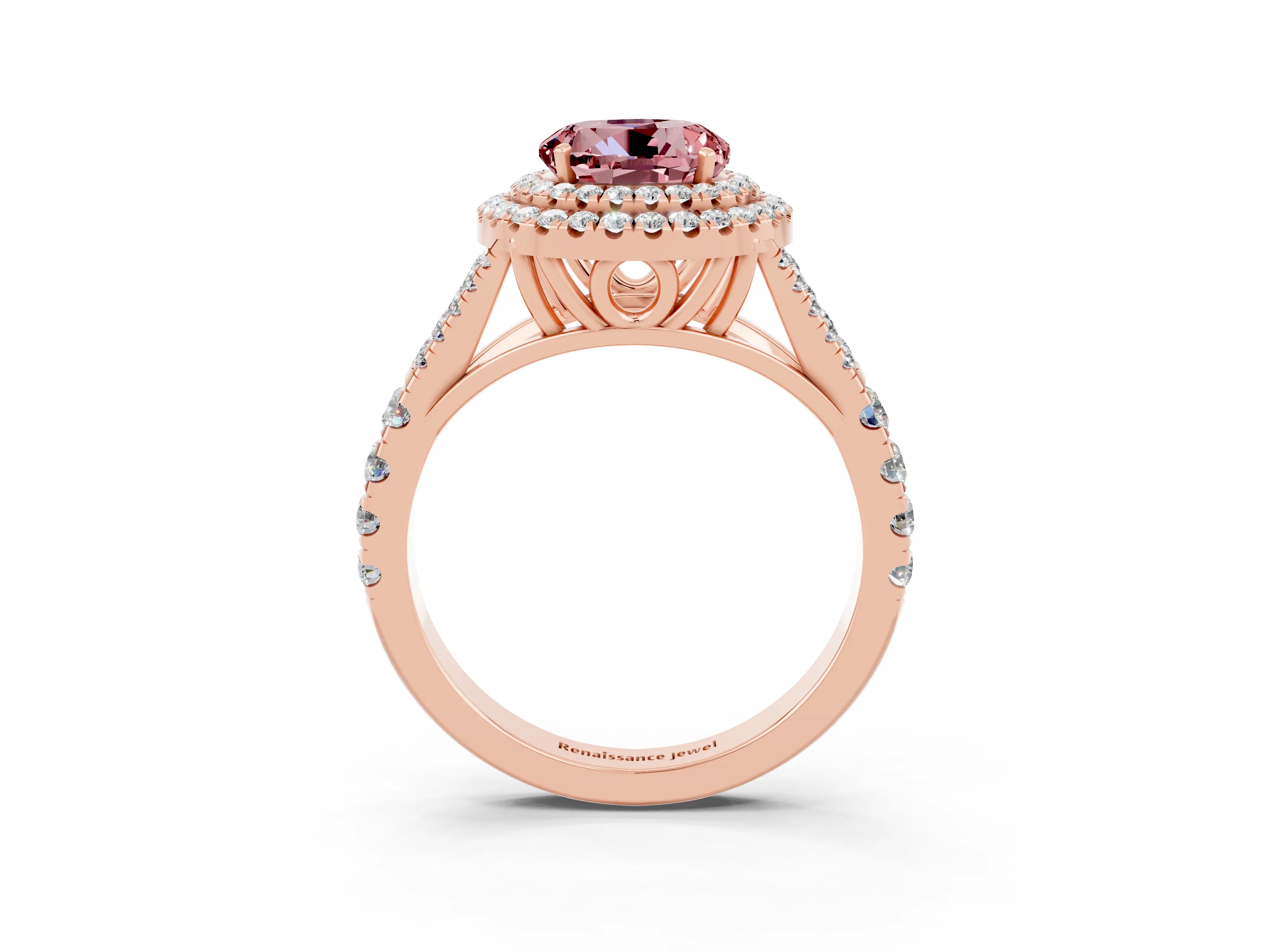 Rose gold Double Halo Round Cut Morganite Split Shank Engagement Ring with Four-Prong Setting_3