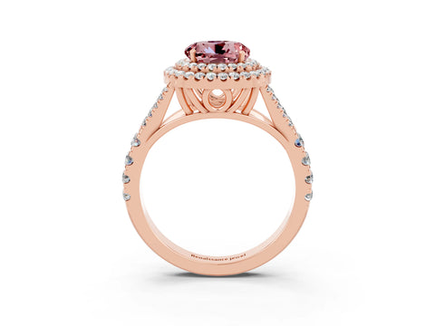 Rose gold Double Halo Round Cut Morganite Split Shank Engagement Ring with Four-Prong Setting_3