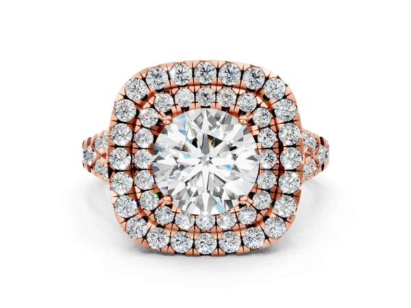 Rose Gold Round Halo Pave Split Shank Engagement Ring Setting