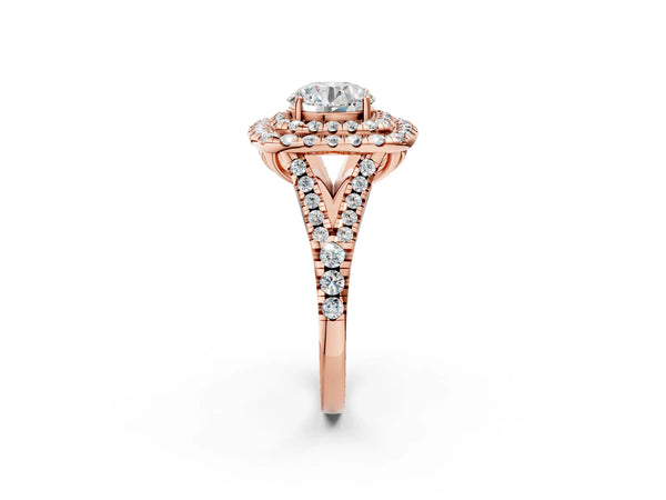 Rose Gold Round Halo Pave Split Shank Engagement Ring Setting