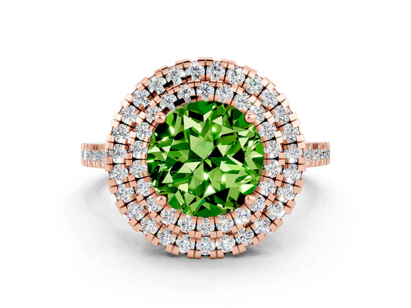 Rose gold Double Halo Round Cut Peridot Pavé Band with Four-Prong Setting