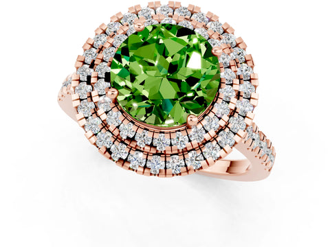 Rose gold Double Halo Round Cut Peridot Pavé Band with Four-Prong Setting_1