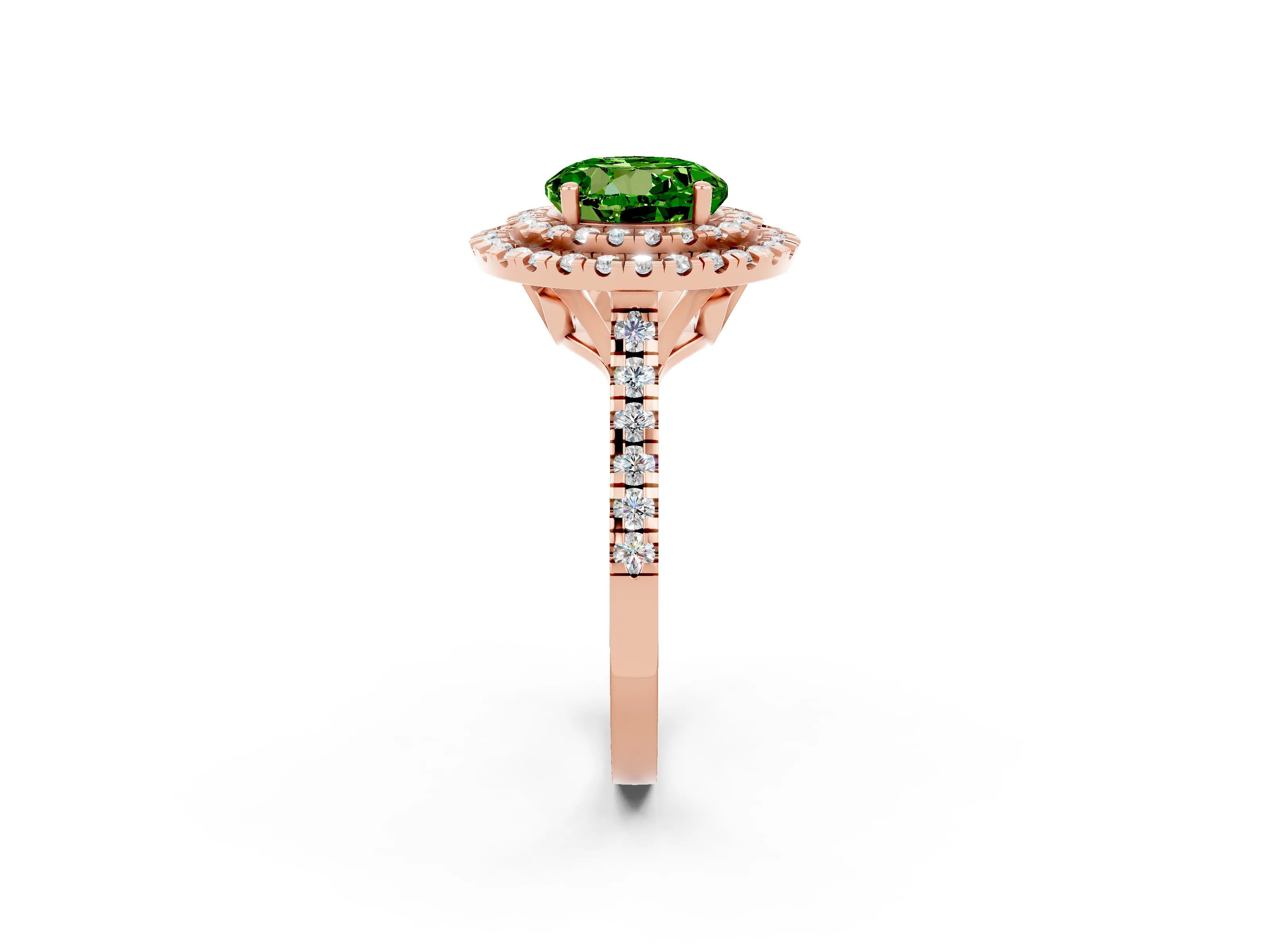 Rose gold Double Halo Round Cut Peridot Pavé Band with Four-Prong Setting_2