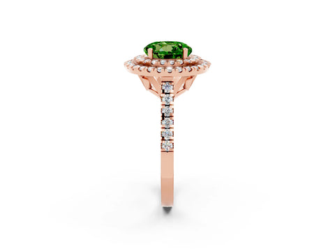 Rose gold Double Halo Round Cut Peridot Pavé Band with Four-Prong Setting_2