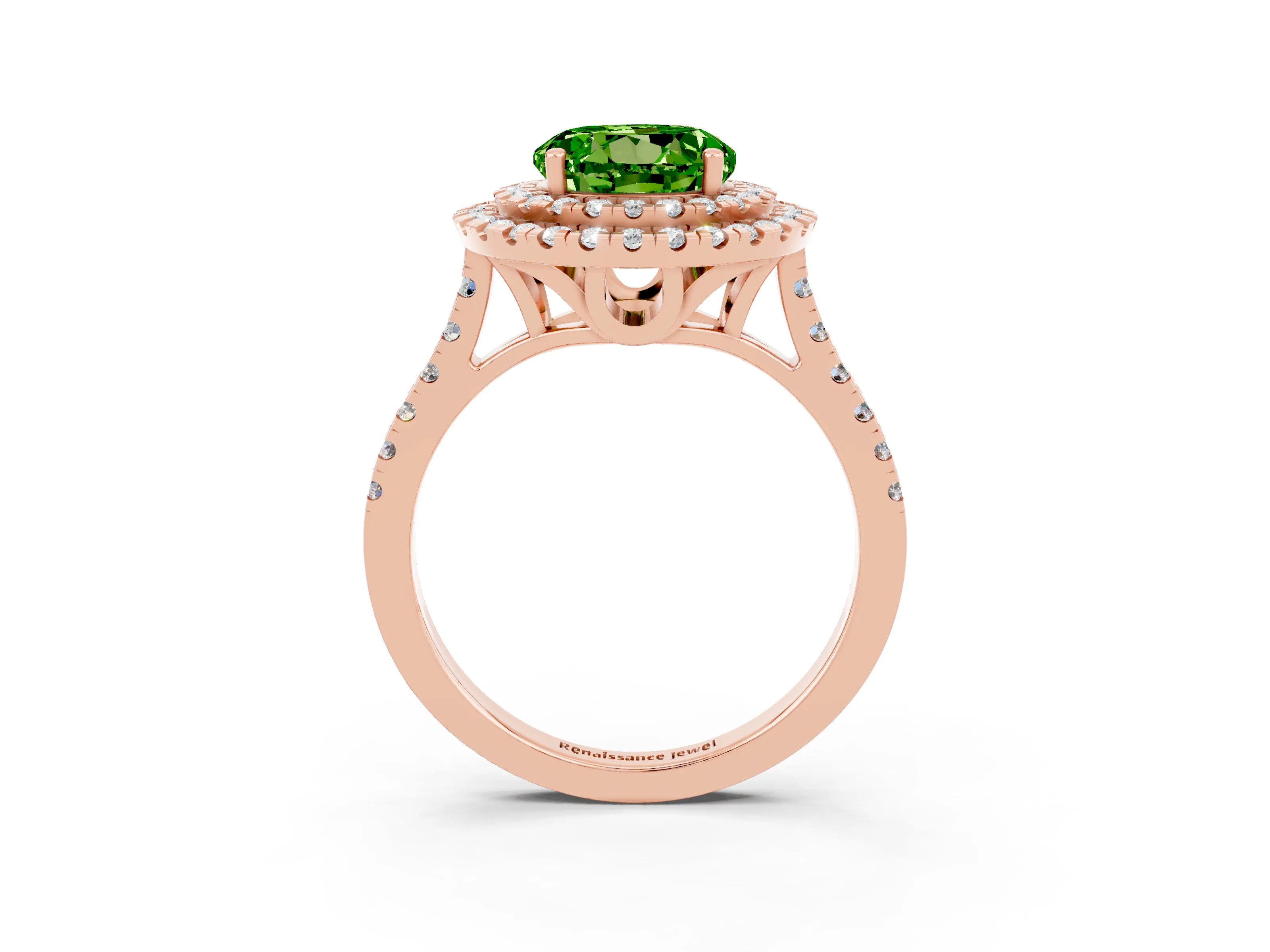 Rose gold Double Halo Round Cut Peridot Pavé Band with Four-Prong Setting_3