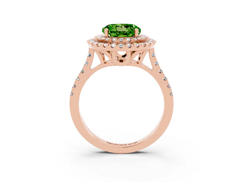 Rose gold Double Halo Round Cut Peridot Pavé Band with Four-Prong Setting_3