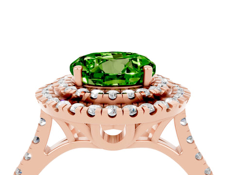 Rose gold Double Halo Round Cut Peridot Pavé Band with Four-Prong Setting_4