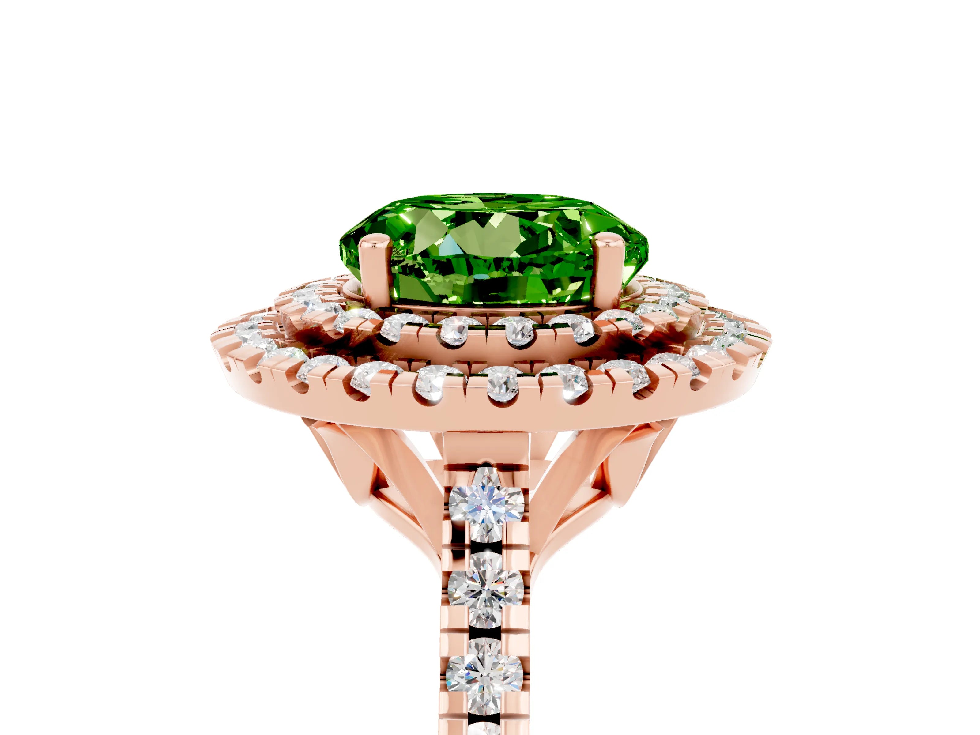 Rose gold Double Halo Round Cut Peridot Pavé Band with Four-Prong Setting_5