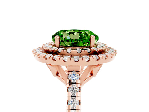 Rose gold Double Halo Round Cut Peridot Pavé Band with Four-Prong Setting_5