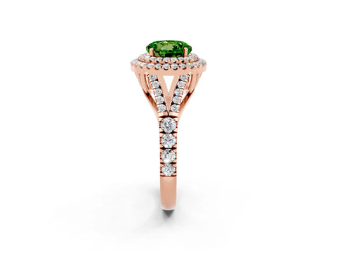 Rose gold Double Halo Round Cut Peridot Pavé Split Shank Ring with Prong Setting_2