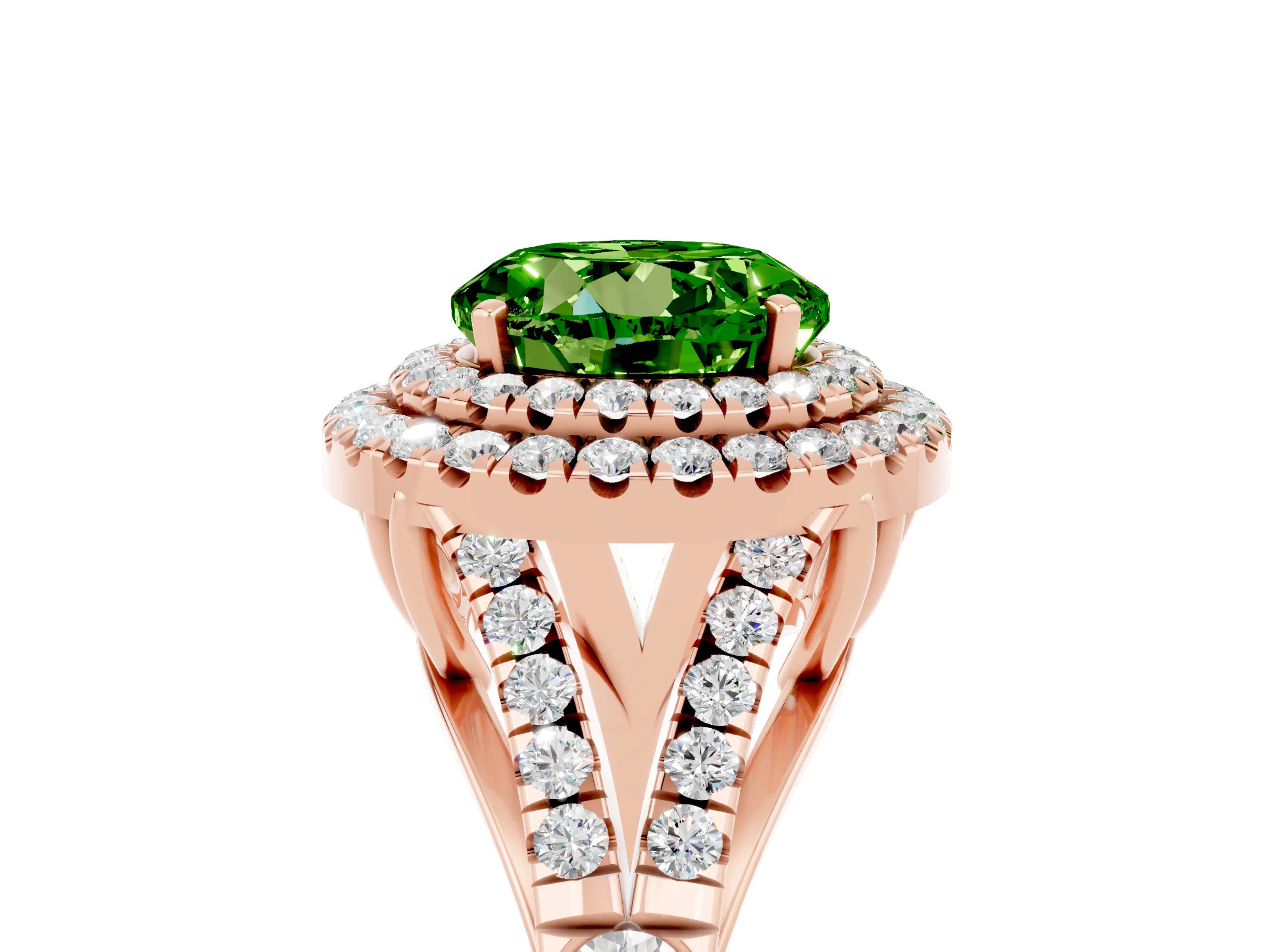 Rose gold Double Halo Round Cut Peridot Split Shank Engagement Ring with Four-Prong Setting_5