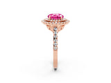 Rose gold Double Halo Round Cut Pink Sapphire Pavé Band with Four-Prong Setting_26