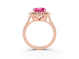 Rose gold Double Halo Round Cut Pink Sapphire Pavé Band with Four-Prong Setting_27