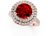 Rose gold Double Halo Round Cut Ruby Pavé Band with Four-Prong Setting_1
