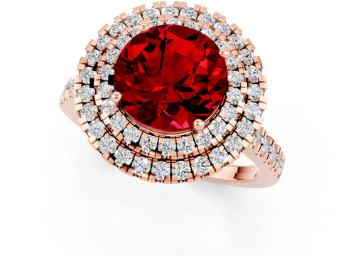 Rose gold Double Halo Round Cut Ruby Pavé Band with Four-Prong Setting_1