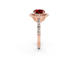 Rose gold Double Halo Round Cut Ruby Pavé Band with Four-Prong Setting_2