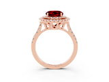 Rose gold Double Halo Round Cut Ruby Pavé Band with Four-Prong Setting_3
