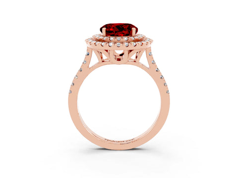 Rose gold Double Halo Round Cut Ruby Pavé Band with Four-Prong Setting_3