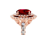 Rose gold Double Halo Round Cut Ruby Pavé Band with Four-Prong Setting_5