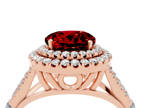 Rose gold Double Halo Round Cut Ruby Pavé Split Shank Ring with Prong Setting_4